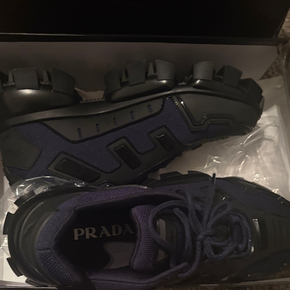 Prada Men's Black and Dark Blue Sneakers - Picture 3 of 6